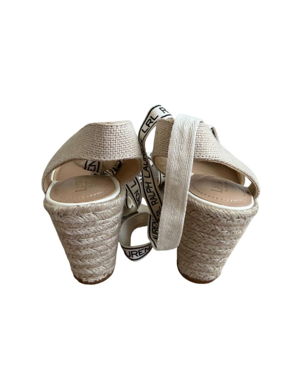 LAUREN RALPH LAUREN Ivory Leather Laceup Espadrilles Wedges Size 7.5 NEW NWOB - Picture 4 of 8
